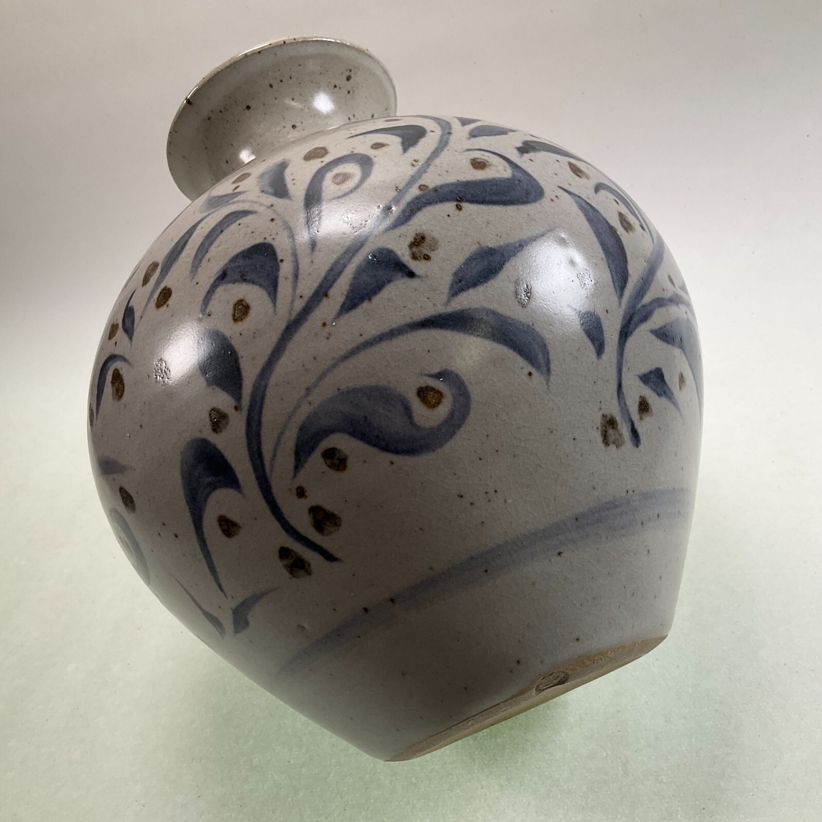 Studio Pottery Hand Thrown Vase Stoneware Folk Art Pattern Stamped Mark