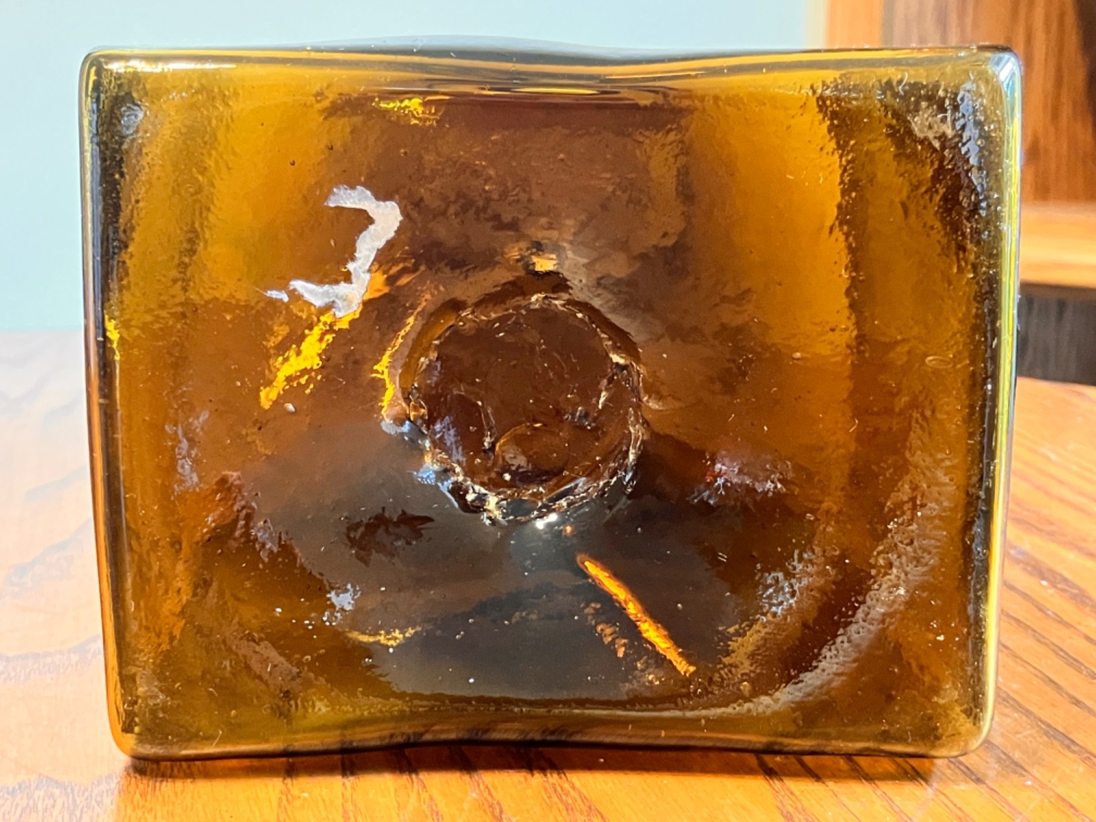 Vintage ÁVALOS GLASS Amber Honey Brown Hand Blown Bottle 12 1/2″ Mexico