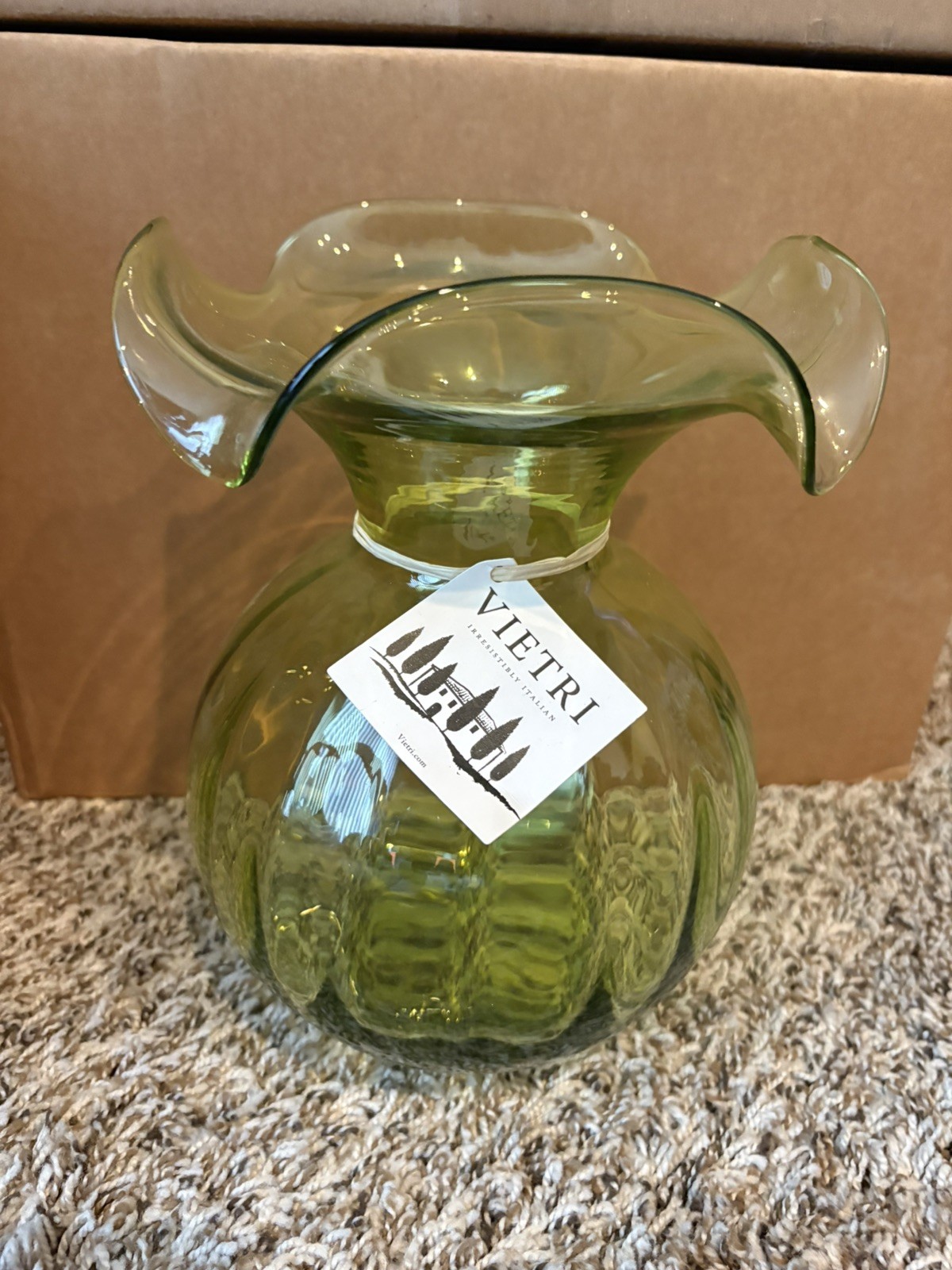 Vietri Hibiscus Glass Green Medium Fluted Vase 10” high
