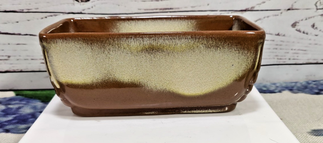 Vtg Frankoma #14 Rectangular Stoneware Planter Brown and Cream Glaze 8″ x 3.5″