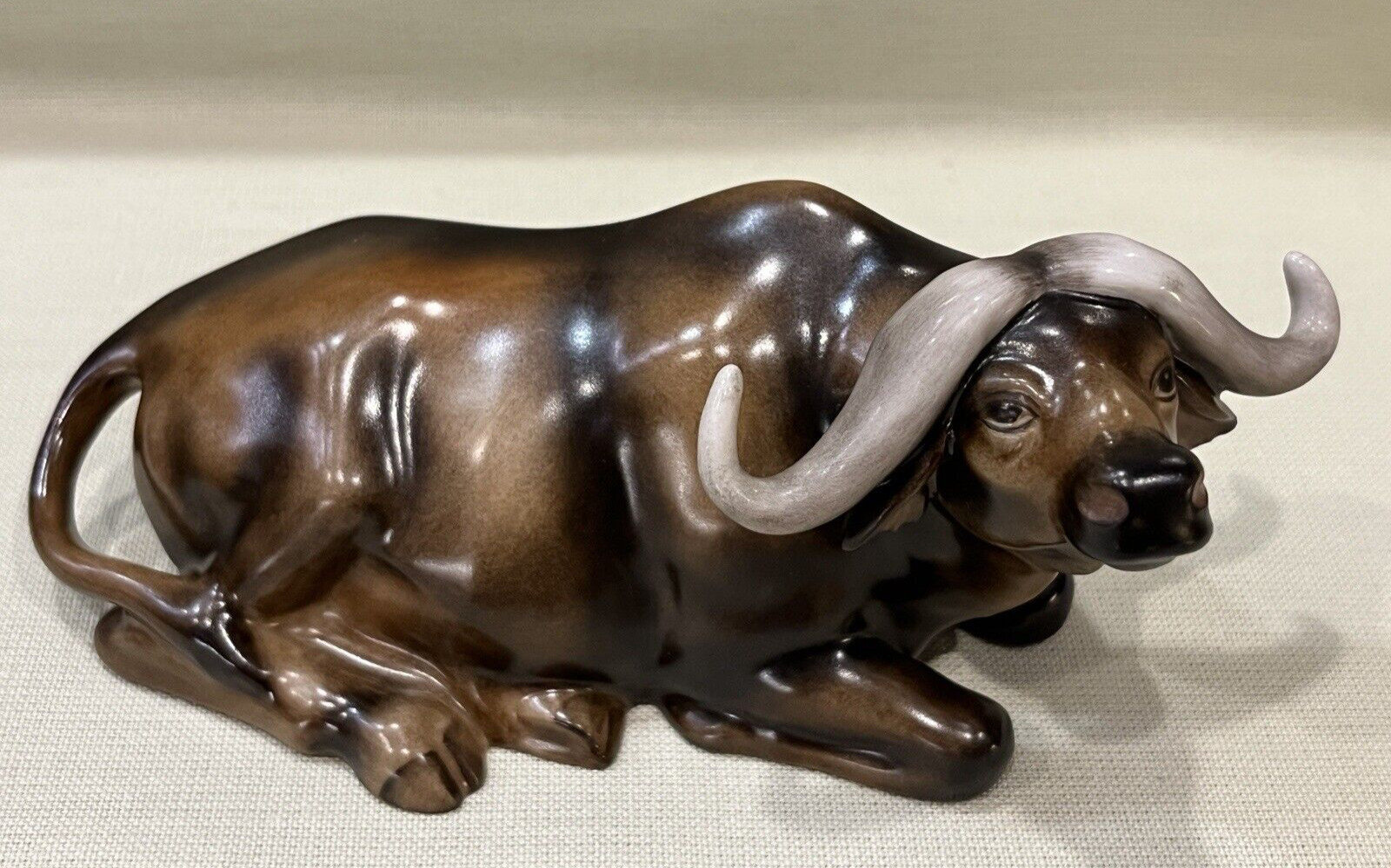 Herend Figurine – RARE Water Buffalo (Bubalus bubalis) – Natural Matte