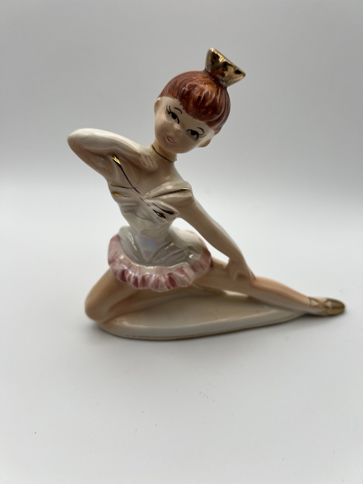Ceramic Ballerina Figurine Pink Skirt Gold Accents Ballet Dance Glossy Finish
