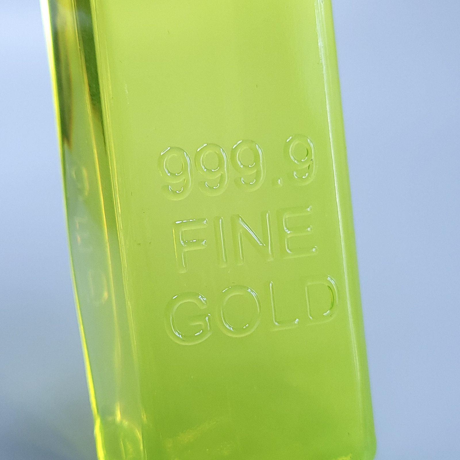 Vaseline Uranium Glass Ingot “Gold 999.9” Art Glass Uranium Glass Figurine