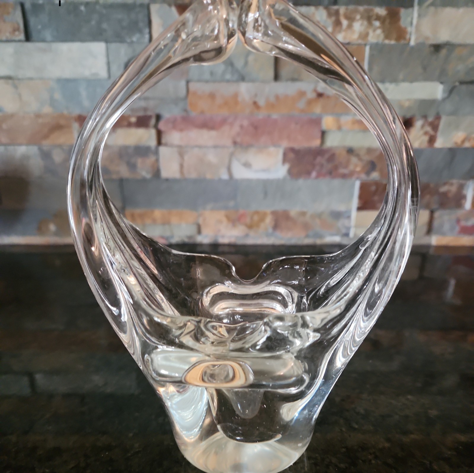 Vintage Crystal Basket Abstract Murano Style Clear Glass7.5”