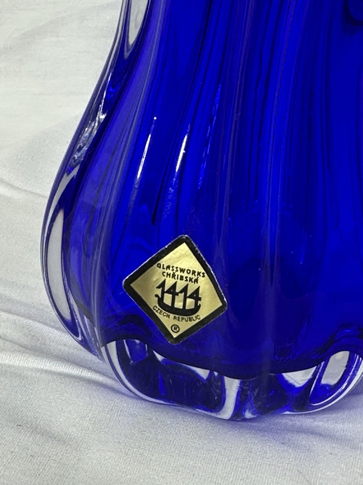 Chribska Czech Blue Clear Art Glass Vase Decorative Glossy 6″ 1414