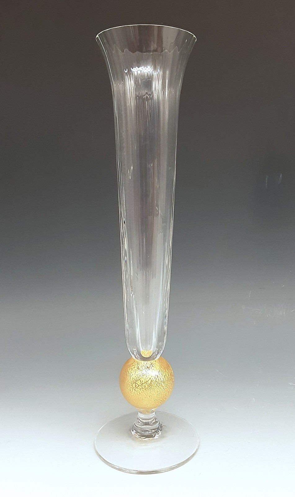 UNION STREET Studio Art Glass “MANHATTAN” Gold Ball Footed 10.5″ Vase c. 2000