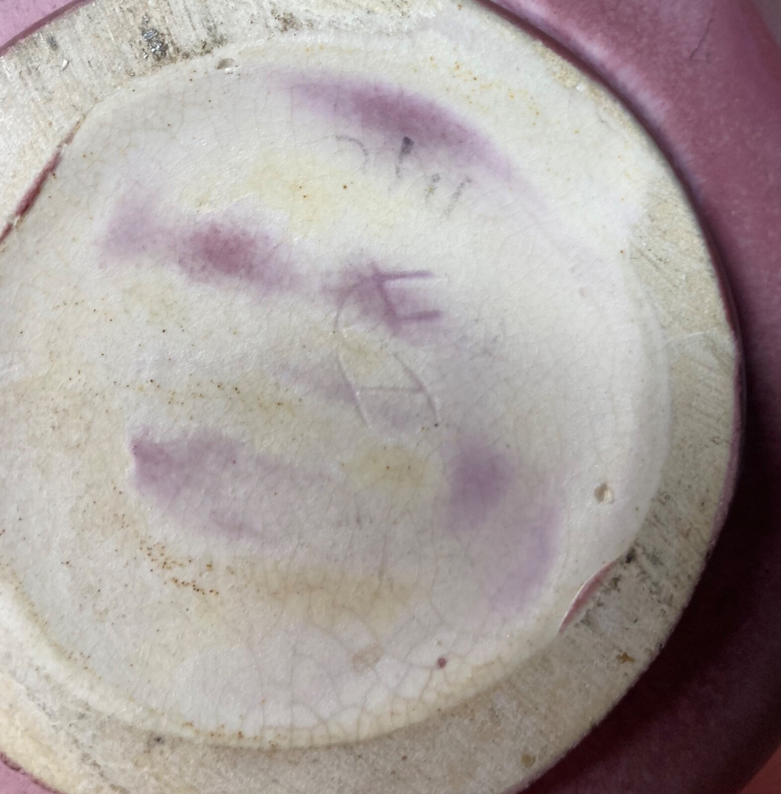 Vintage Muncie Art Pottery Purple Pink Double Handles Vase Signed FH 6 3/4″ Tall