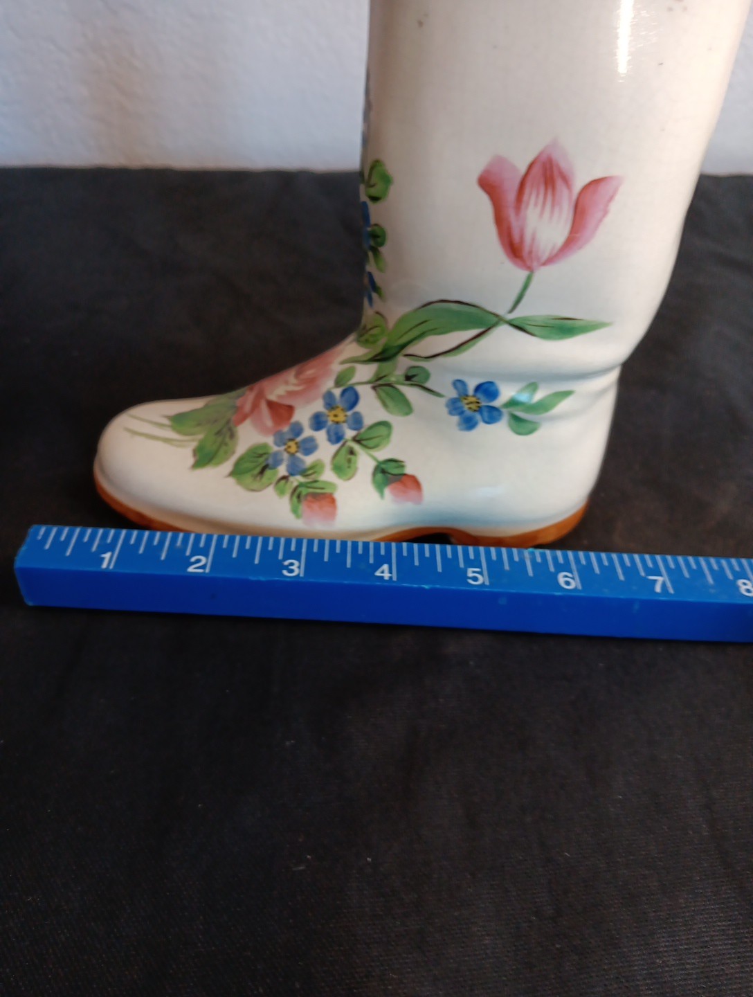 VTG Blue Ridge Pottery Cowboy Boot Vase Southern Floral Western Hand Painted