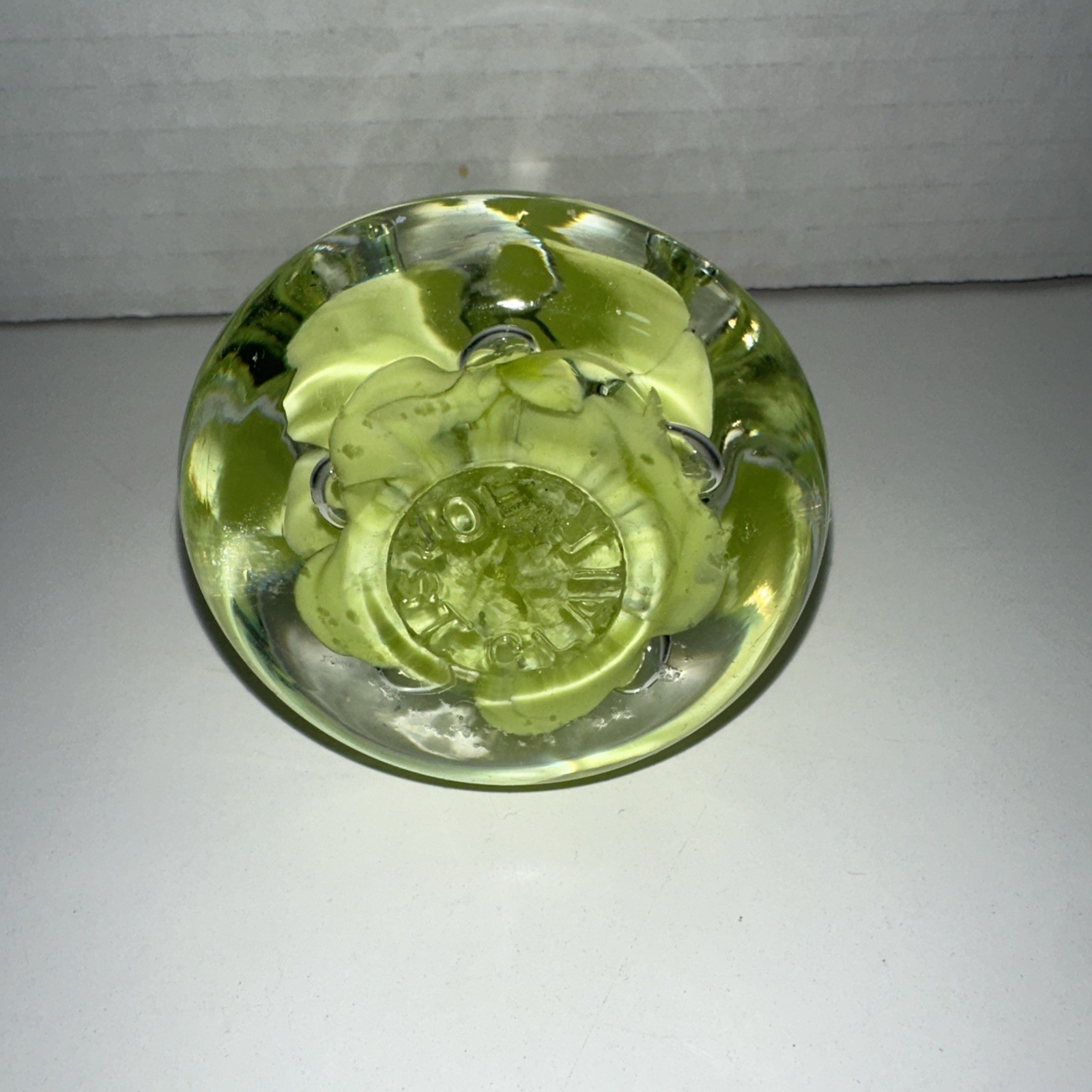 Handcrafted Joe St. Clair Art Glass Bell Lime Green Flower Paperweight- —F8