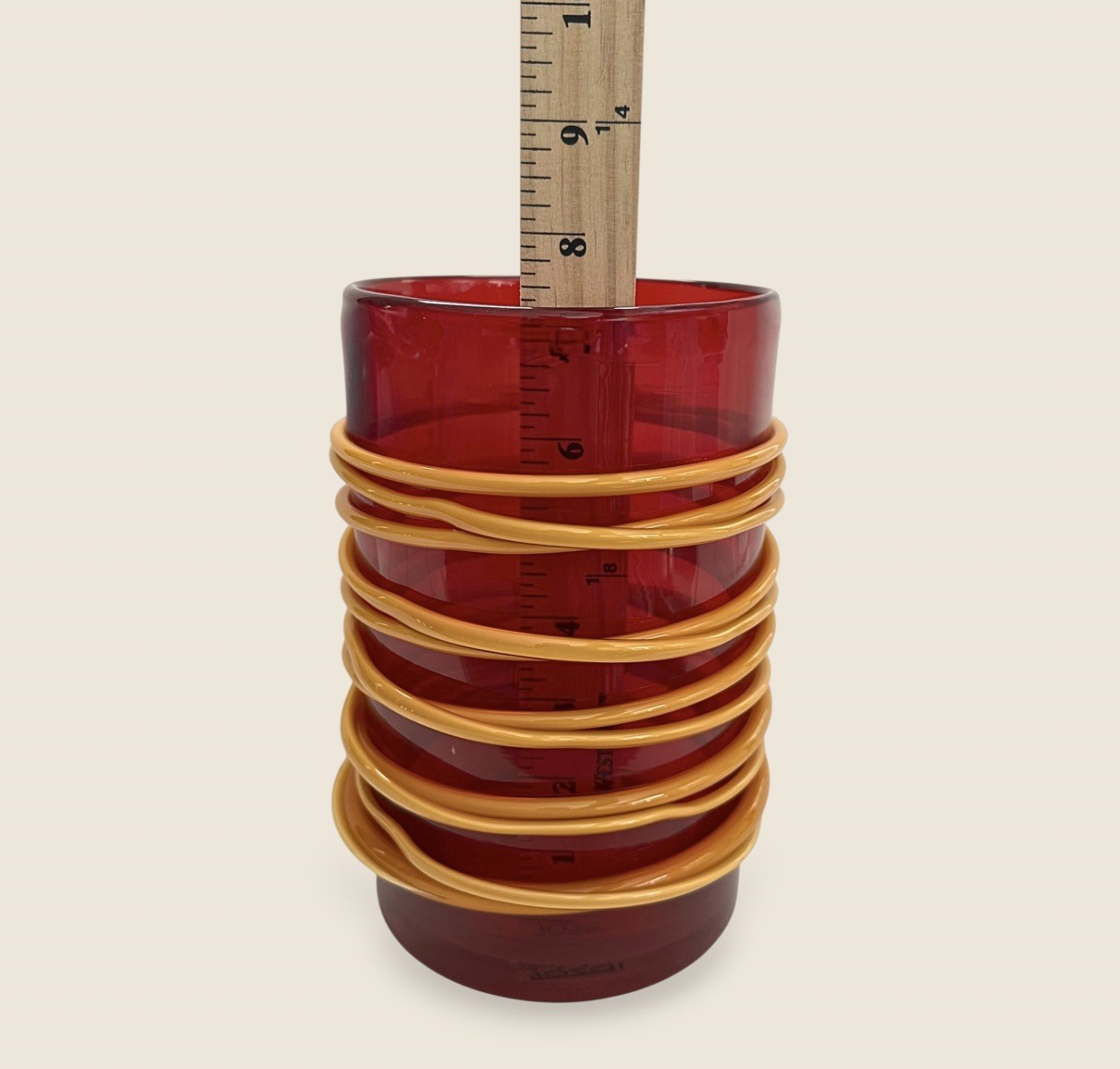 Tozai Home Red Glass Hurricane Candle Holder Amber Wrapped Glass Vase 8”