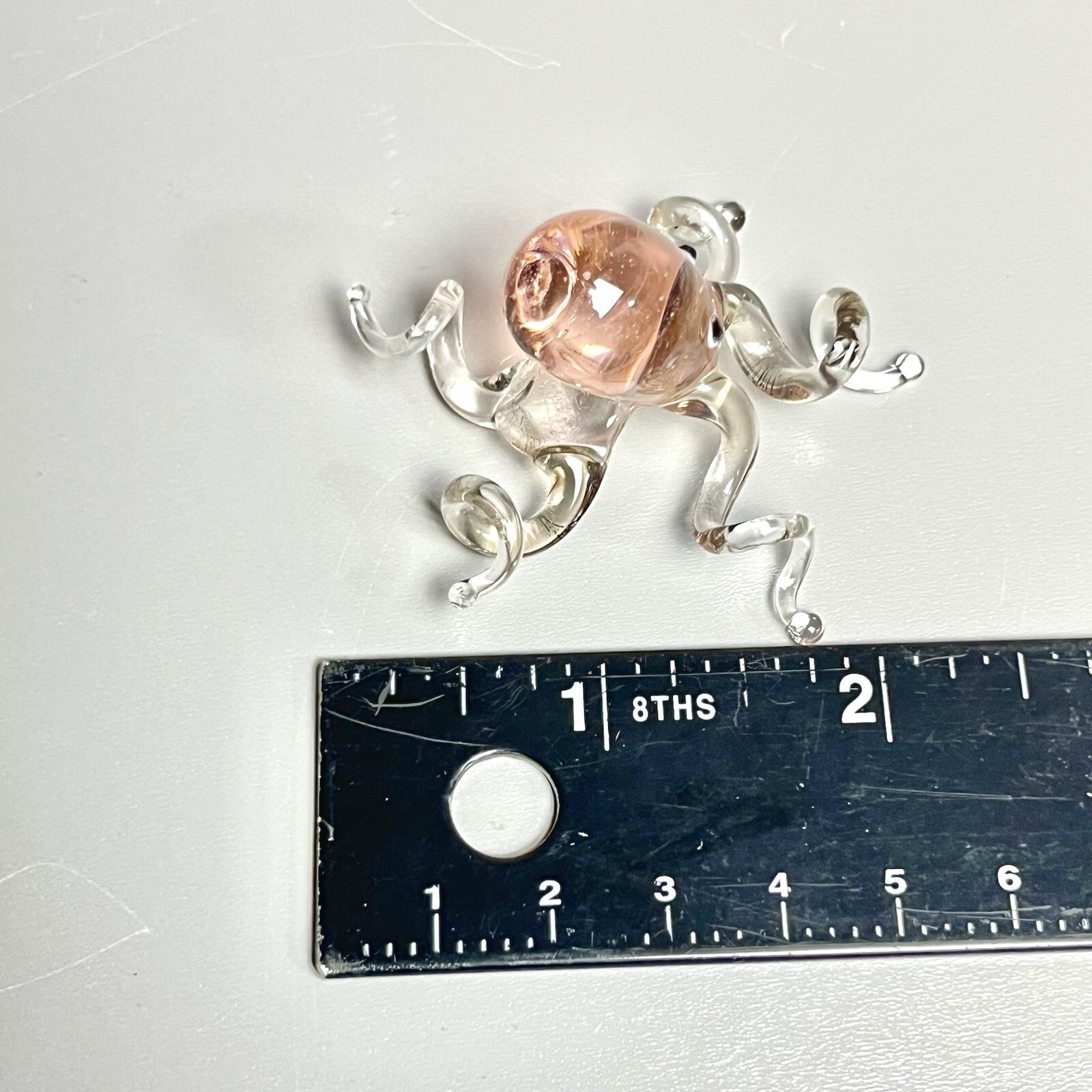Hand Blown Pink / Clear Glass Octopus Figurine 2″x2″