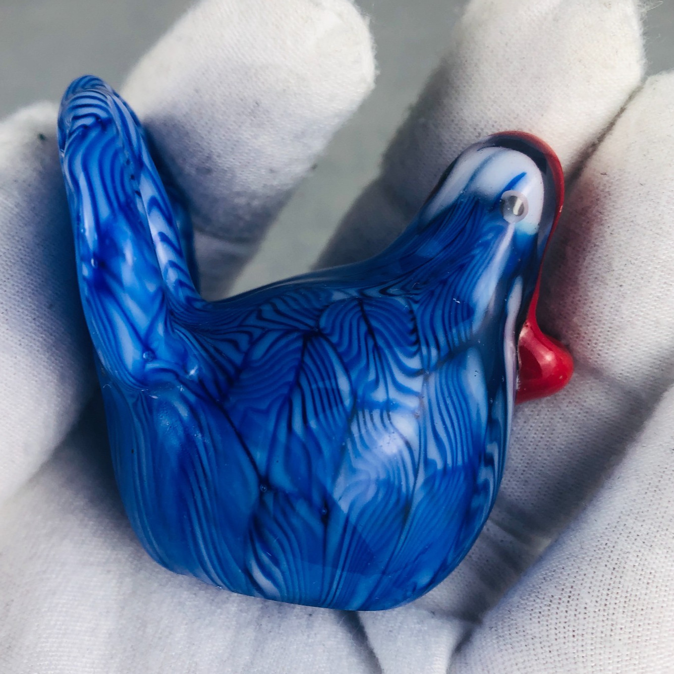 Art Glass Rooster or Turkey Figurine Handmade Murano vs Lampwork Mini 2″ Blue