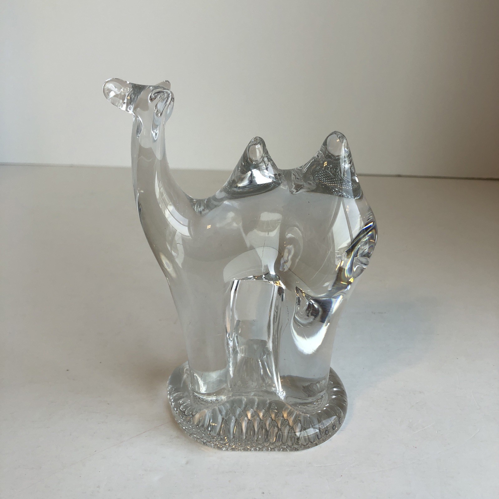 2 Clear Art Glass Camel Figurines One Hump And Two Humps 5.5” Tall