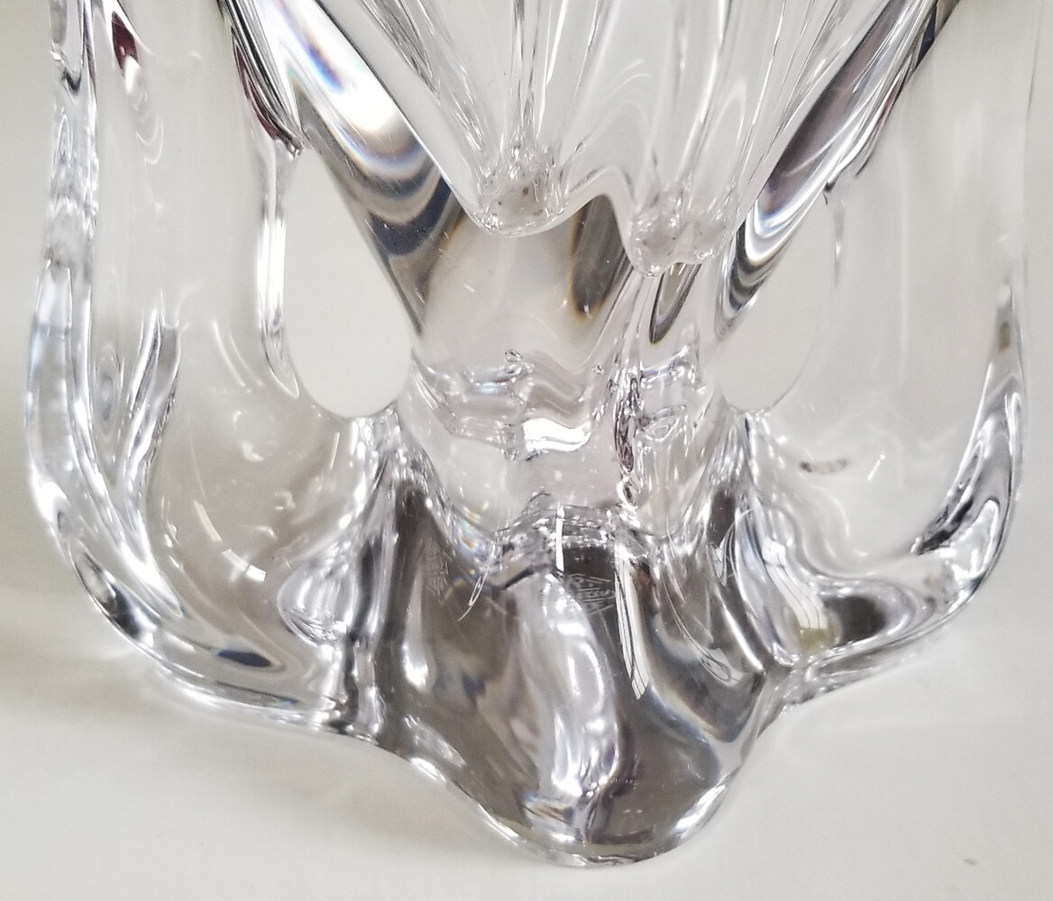 ART VANNES lead crystal LE CHATEL trumpet footed 9.25″ tall VASE signed