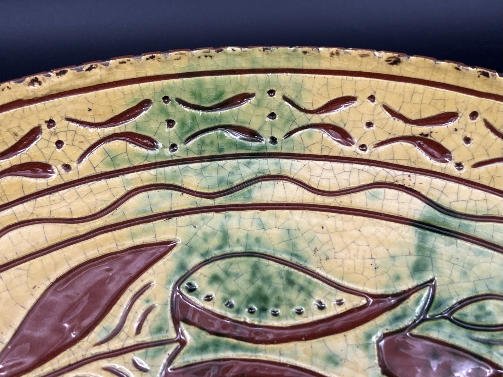 Turtle Creek Potters OH Redware Folk Art Pottery 13 1/4″ Platter Dish 2003