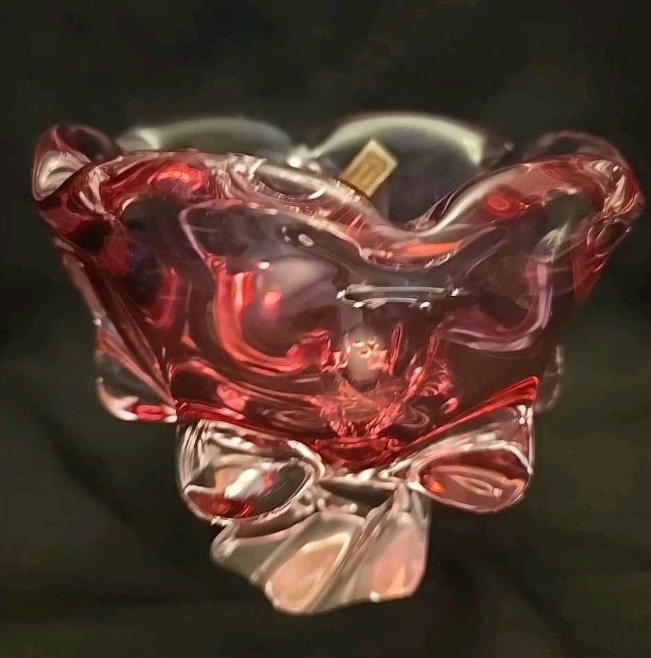 EGERMANN BOHEMIA CZECH REPUBLIC PINK BOWL CANDY DISH