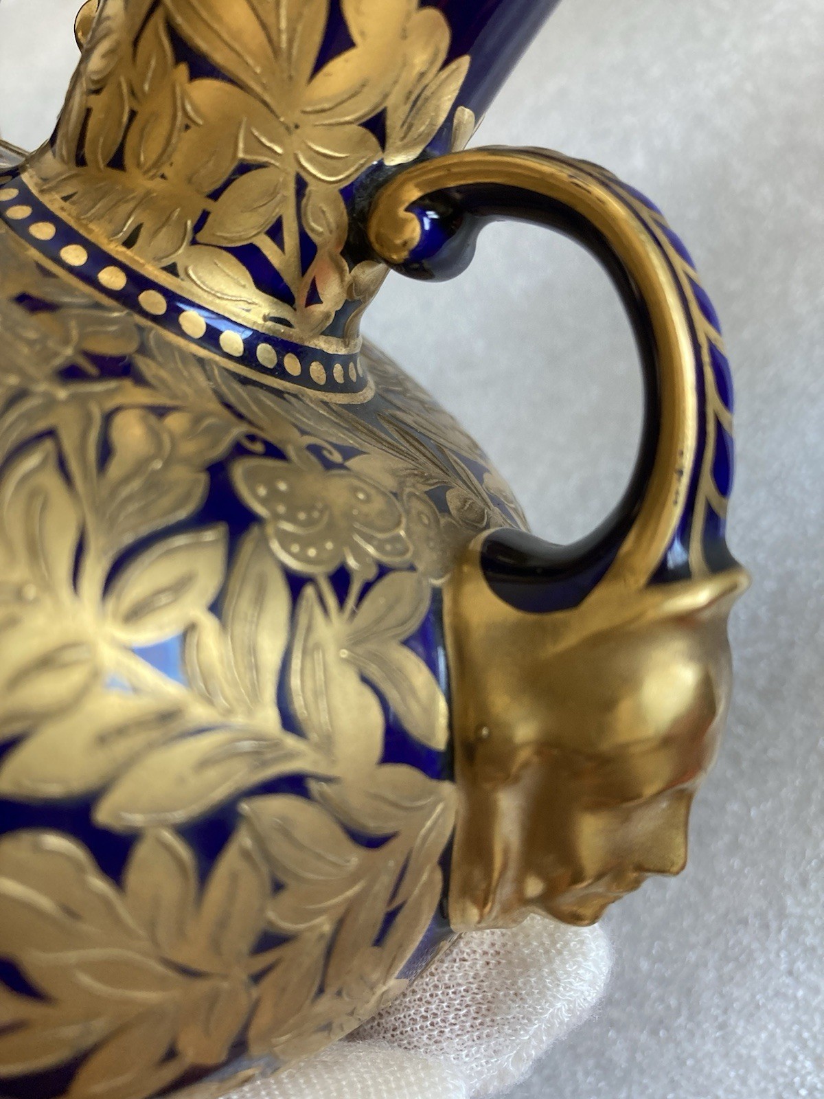 Antique Royal Crown Derby Cobalt Blue/Gold Double-Handle Bulbous Vase As Is