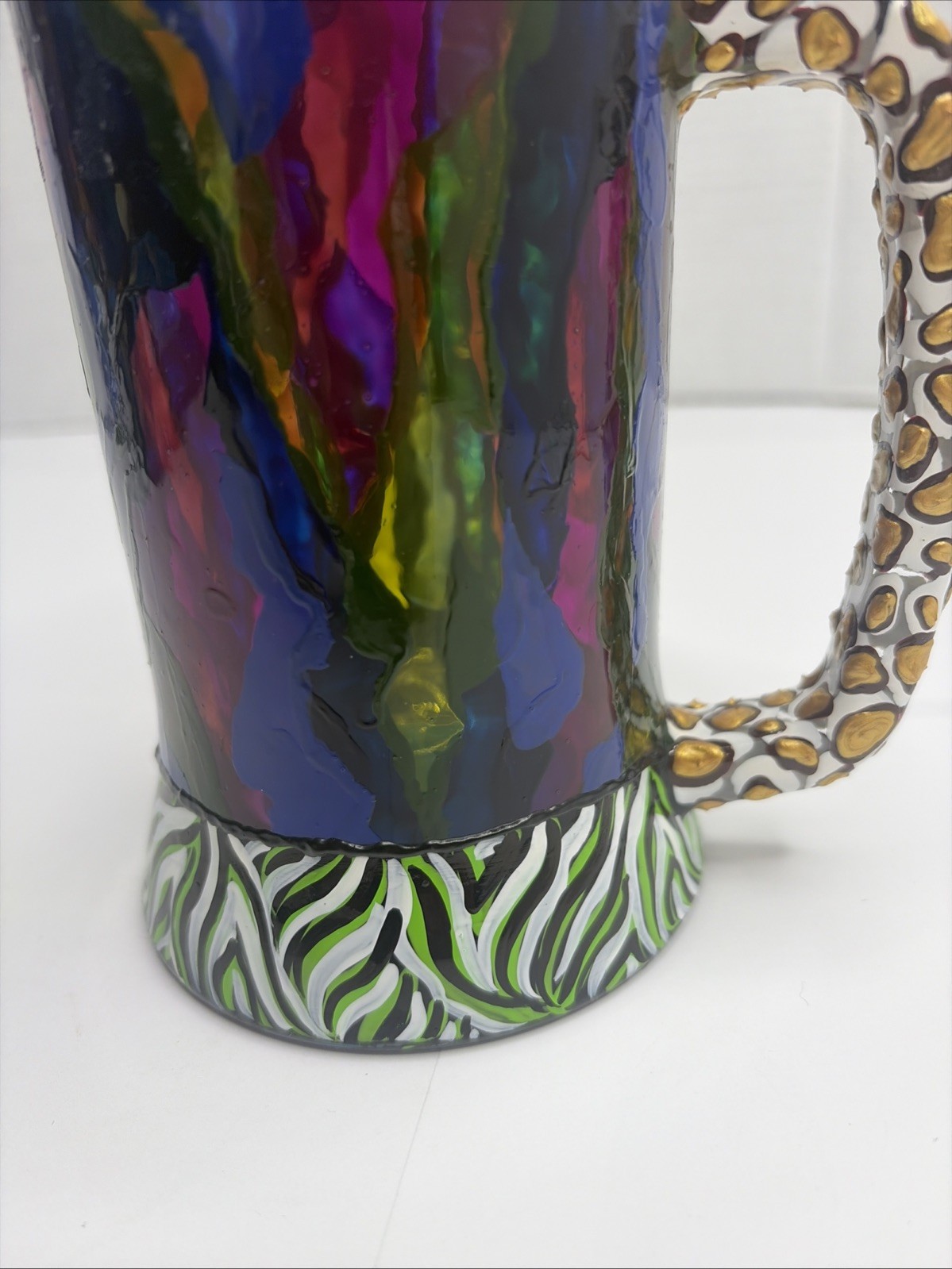 Moiel People 2014 Hand Blown Art Glass Mug Swirl Stein Multi-color Signed MYBL.