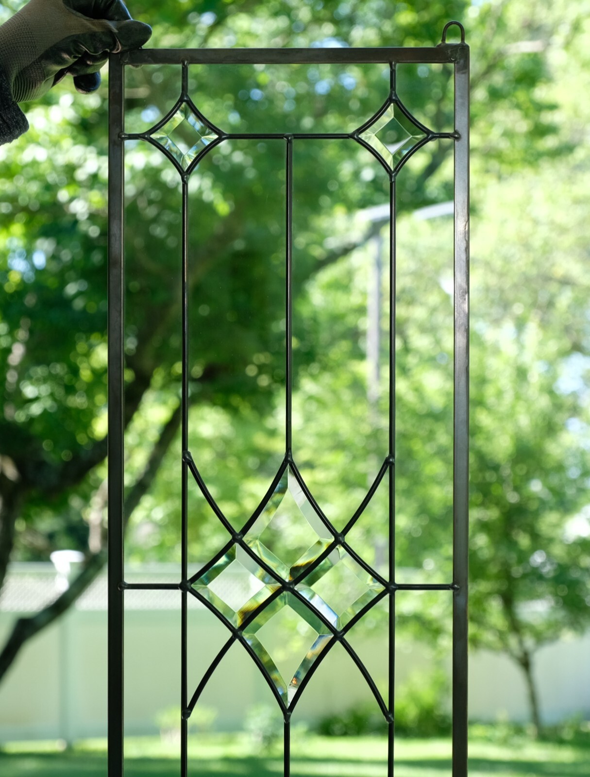 11″ x 33″ Stunning Handcrafted stained glass Clear Beveled window panel