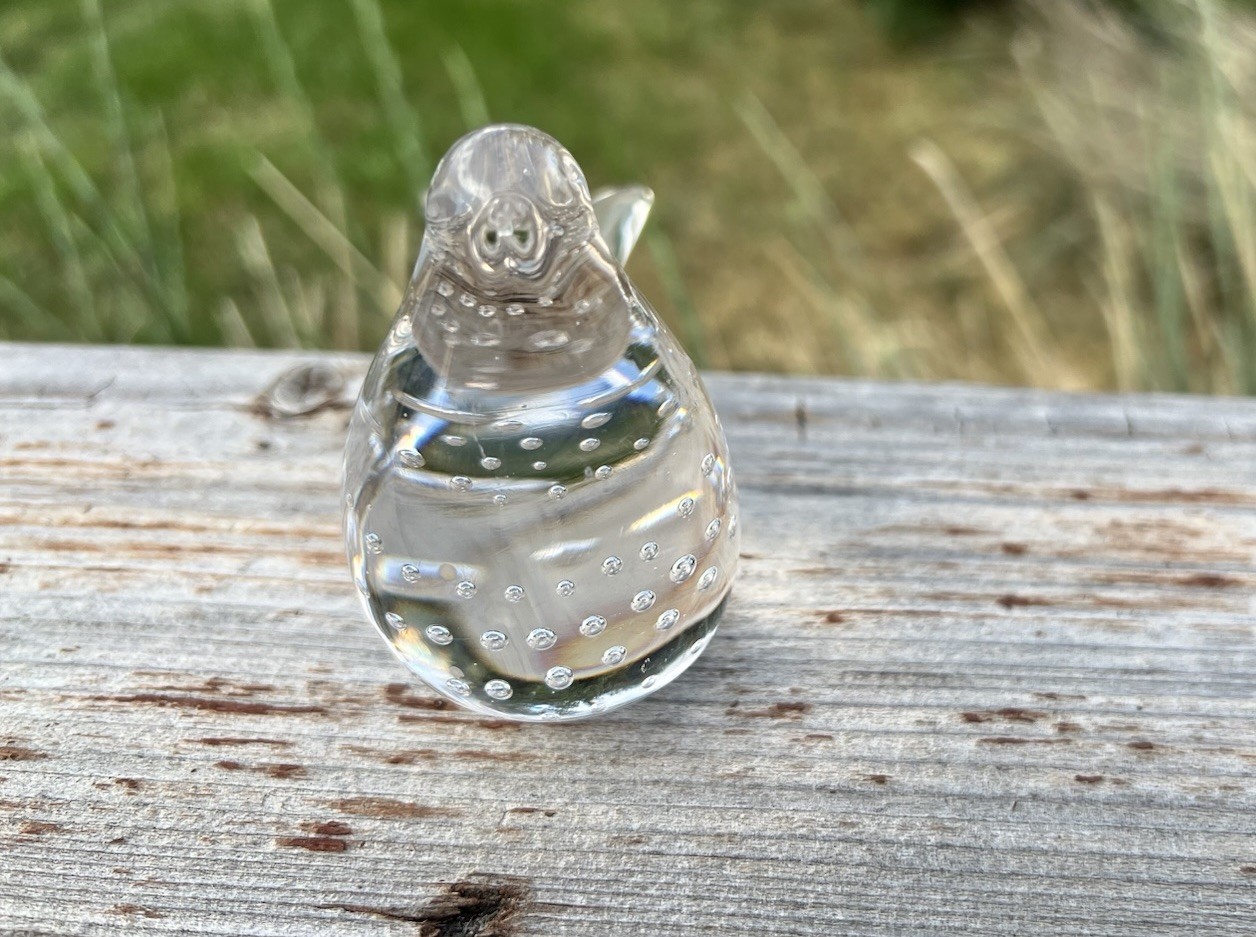 Set Of Two glass Bird Paper Weights One red And White And One Clear
