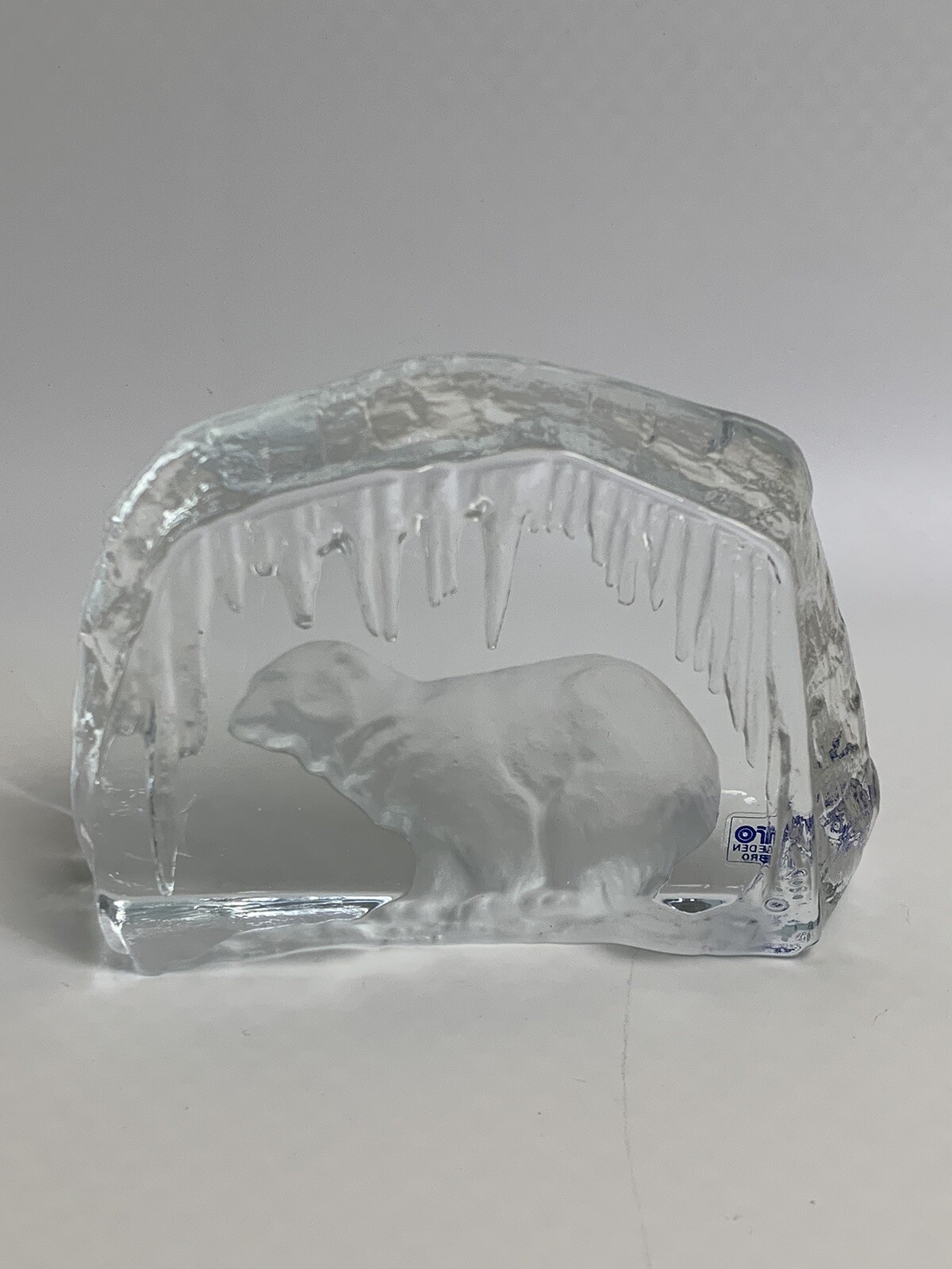 Nybro Polar Bear Crystal Block Hand Made Swedish Art By Rune Strand Paperweight