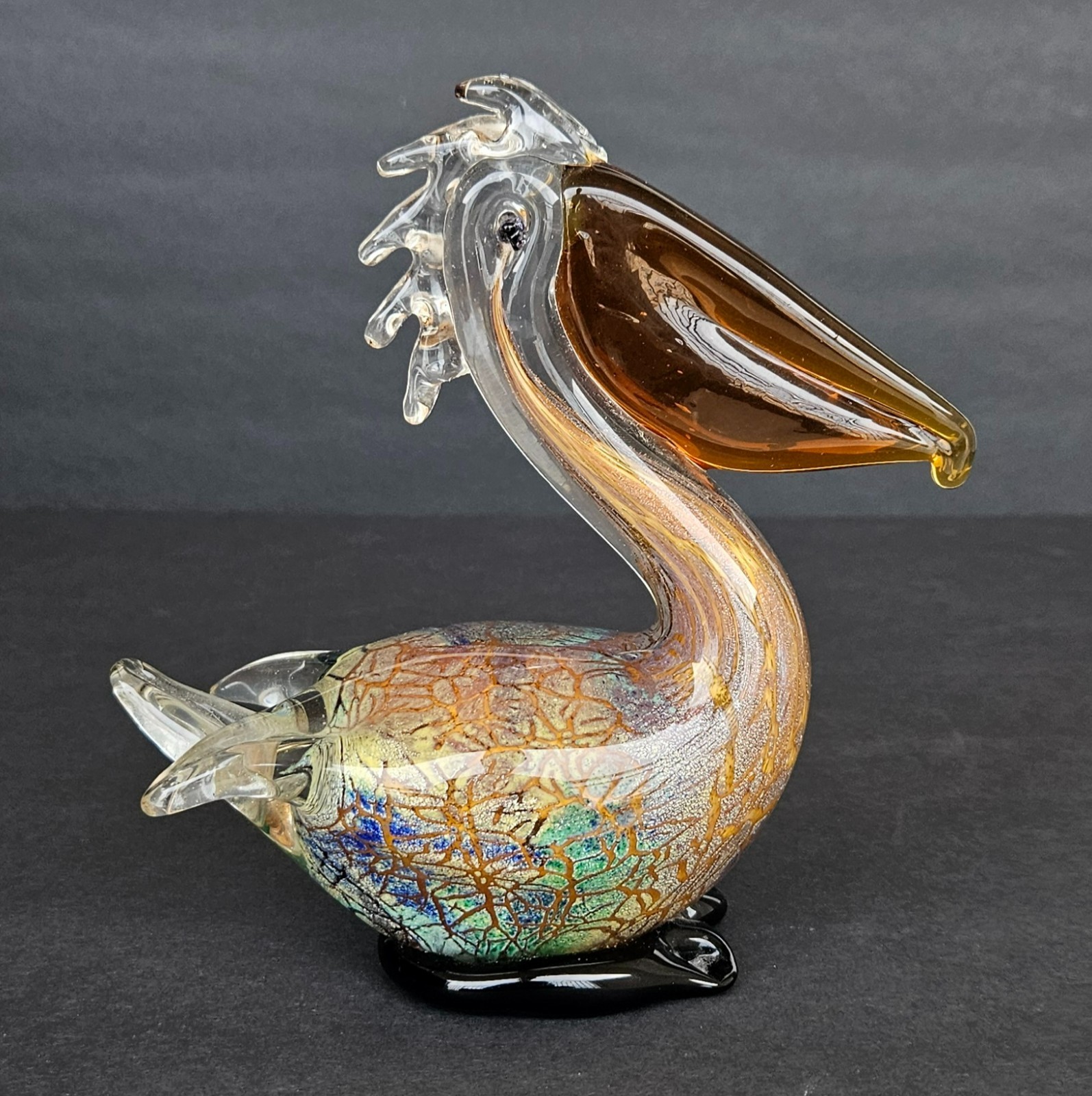 Vintage Hand Blown Art Glass Pelican Bird Figurine Colorful Murano Sculpture