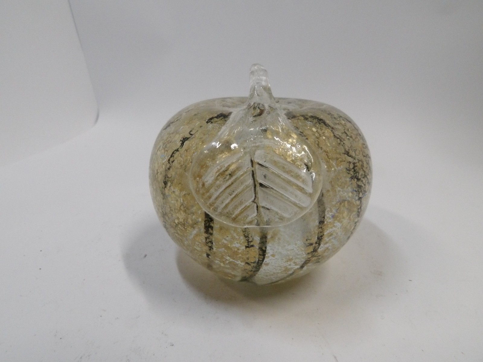 Glass Apple Figurine Paperweight Black Gold Stripes inside Vintage