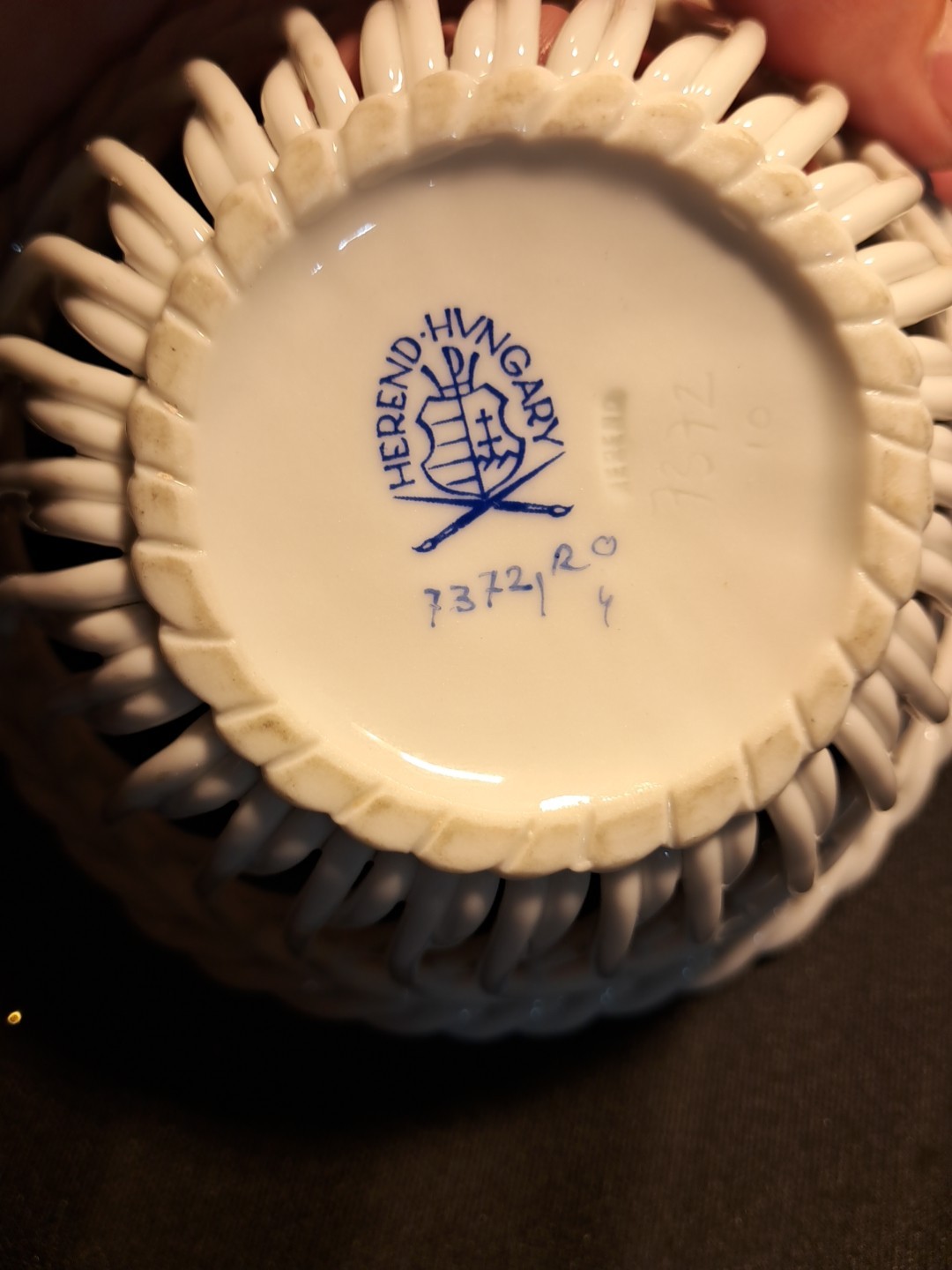 Vintage Hand painted Herend Lattice Porcelain Basket Rothschild Bird #7372