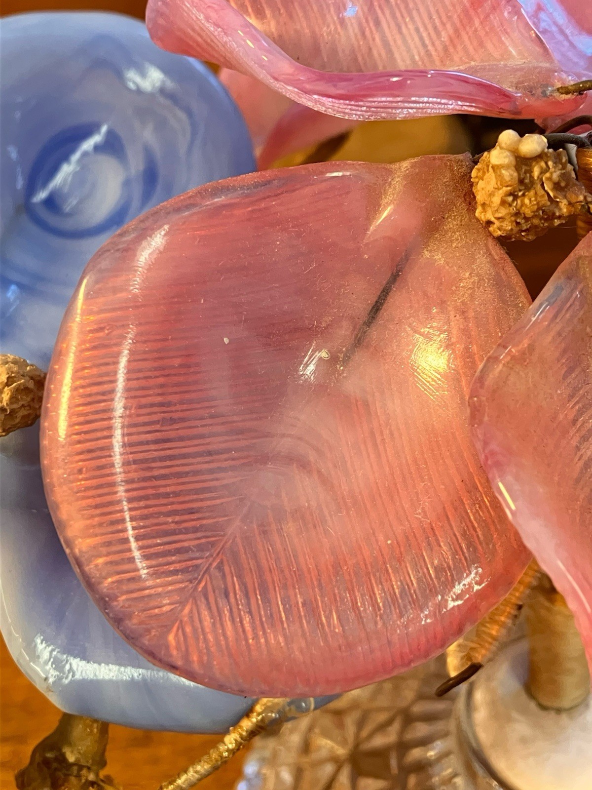 Lot 2 VTG Hand Blown Art Glass Slag Flowers Italian Venetian Murano Bouquet Wire