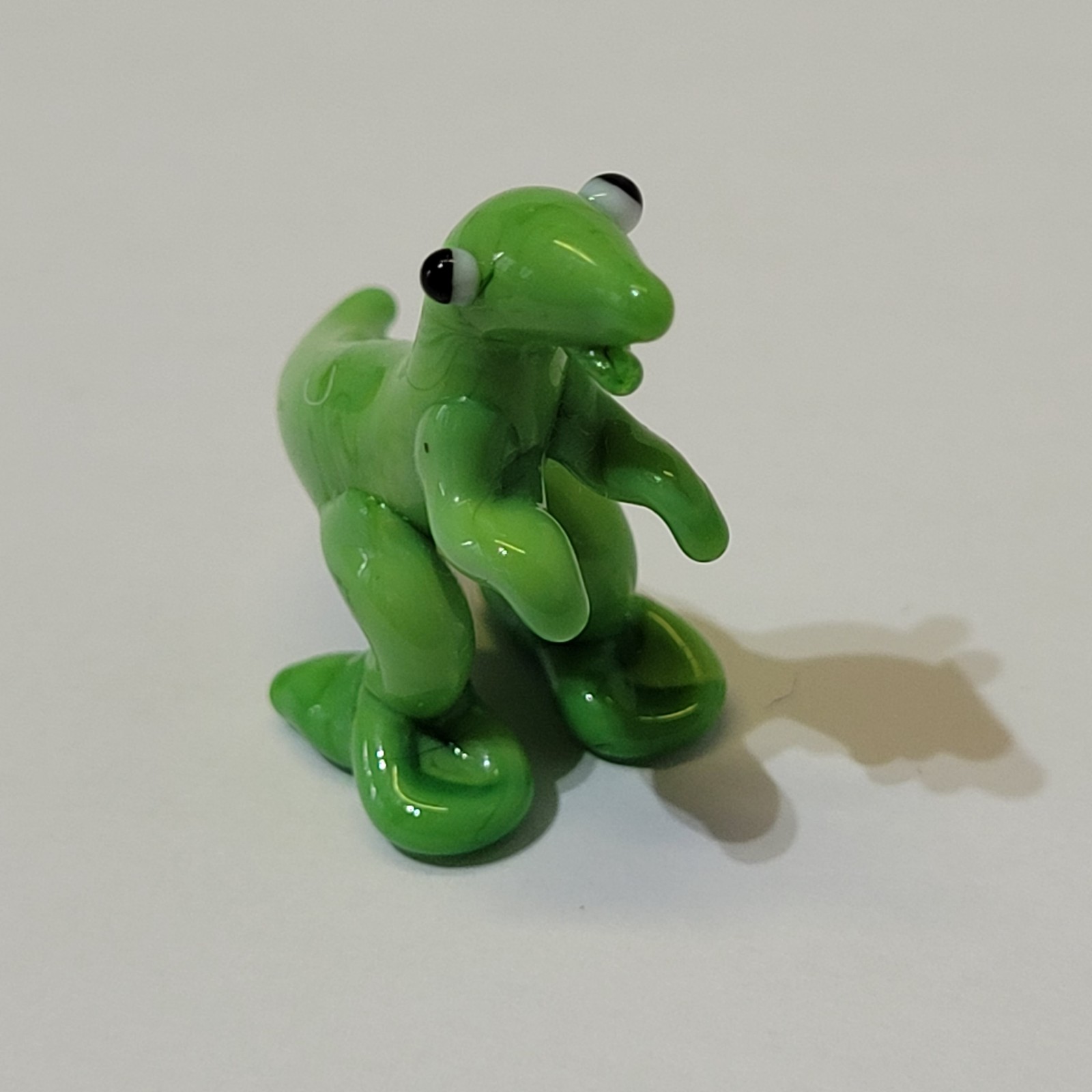 Art Glass TRex Dino Lizard Figurine Mini 2.8cm Green Cream Hand Blown