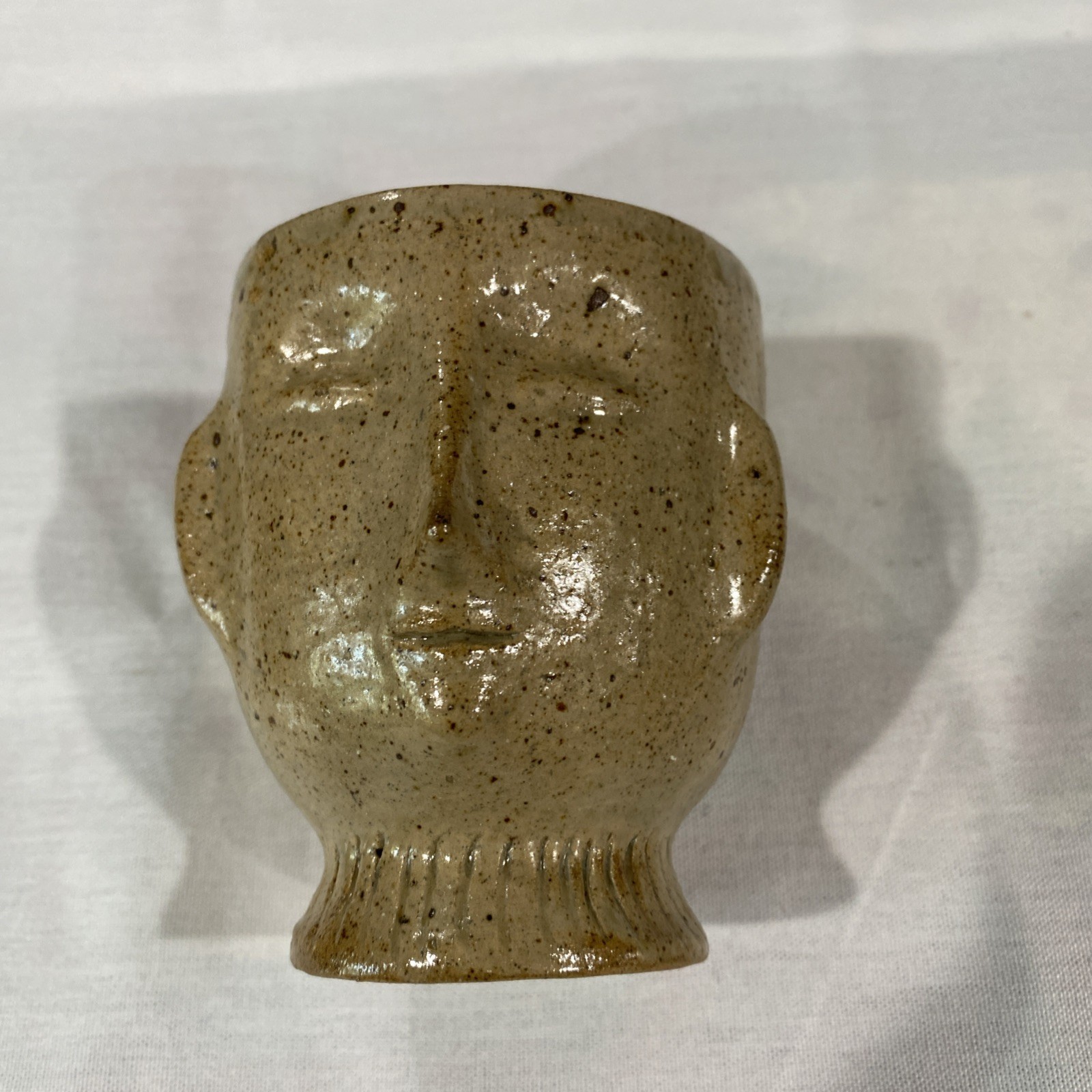 Art Pottery Face Vase Artist Signed Speakled Glazed 3.25 Inches Tall