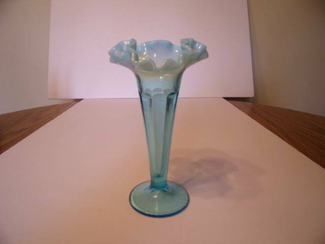 AQUA BLUE OPALESCENT BUD VASE