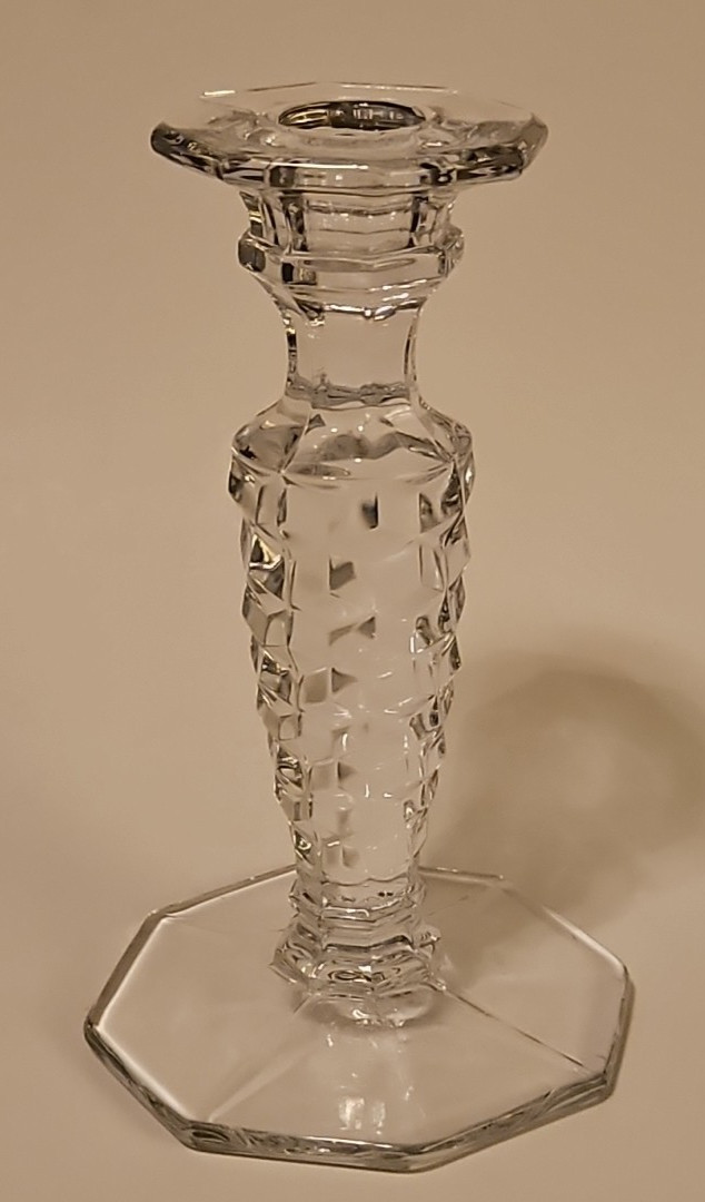 Fostoria Early American Clear Cube Crystal Candlestick Candle Holder 6.5″ Cubist