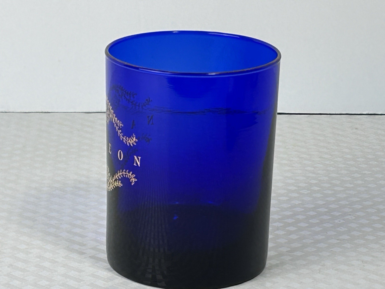 Cobalt Blue Glass Napoleon Gold Crest Tumbler Vase Candle Holder Decor