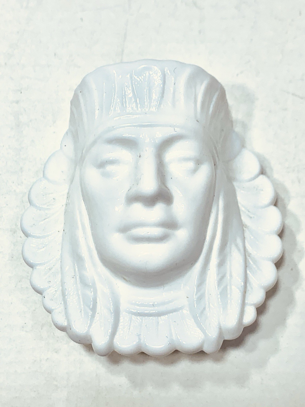 Pisello Art Milk Glass 1984 Indian Chief Match Holder 2-1/2” Carnival Signed
