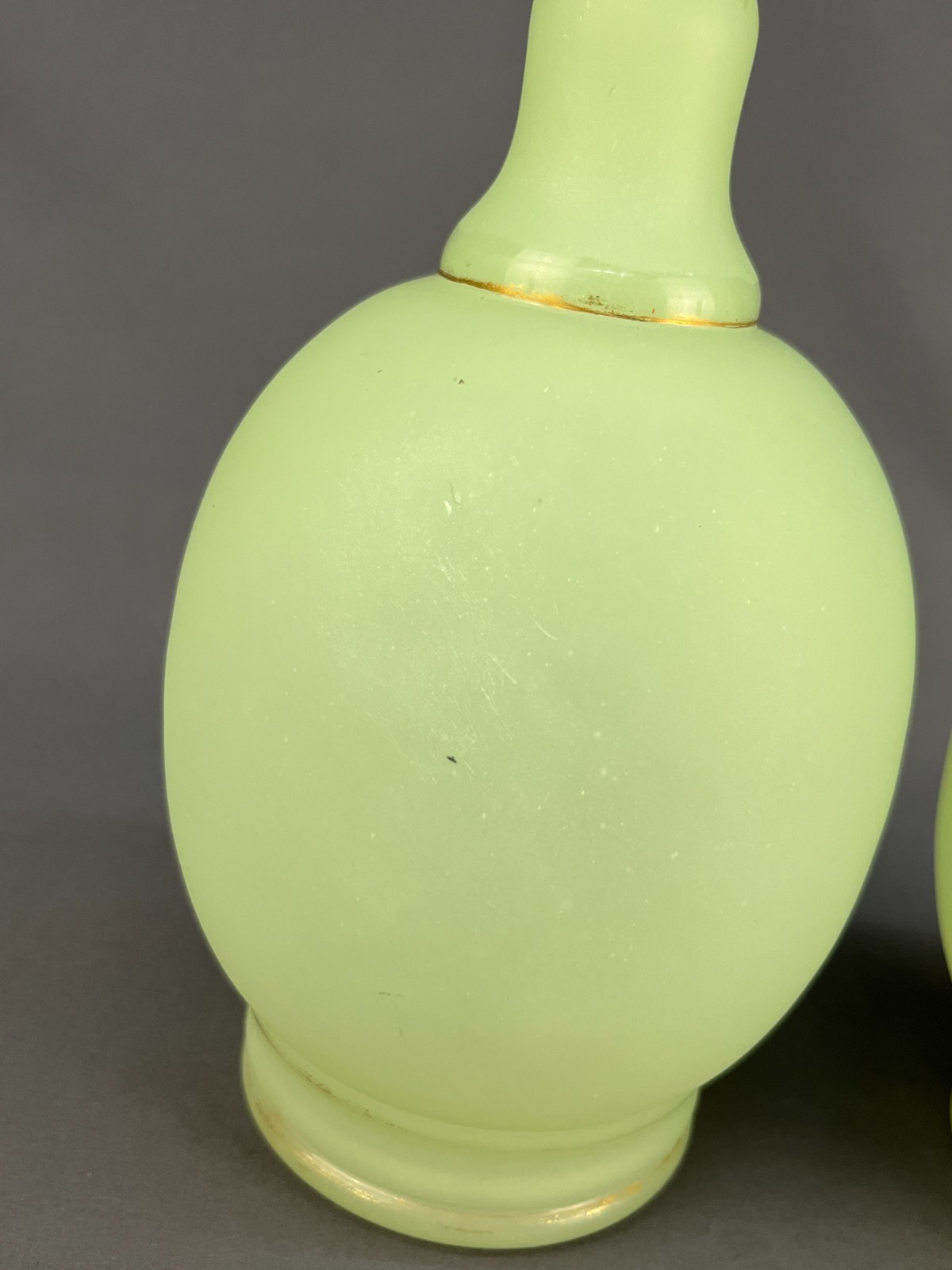 2 ~ 19th C. French Opaline Satin Uranium Glass 9″ Bottle Vases