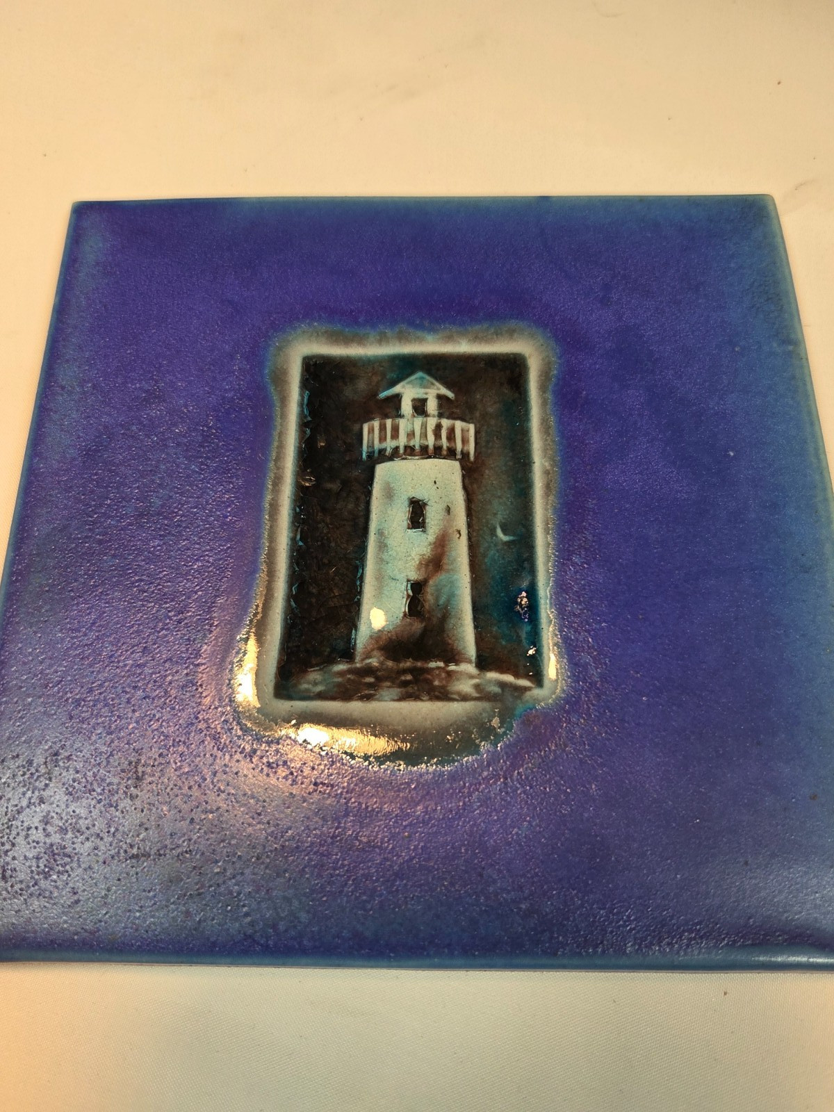 Michael Cohen Pottery Art Tile / Trivet, Lighthouse, 2004