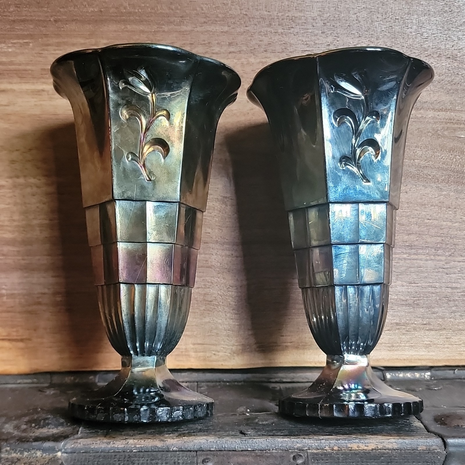 Black Amethyst Glass Vases with Floral Pattern, Decorative Pair from Sweden