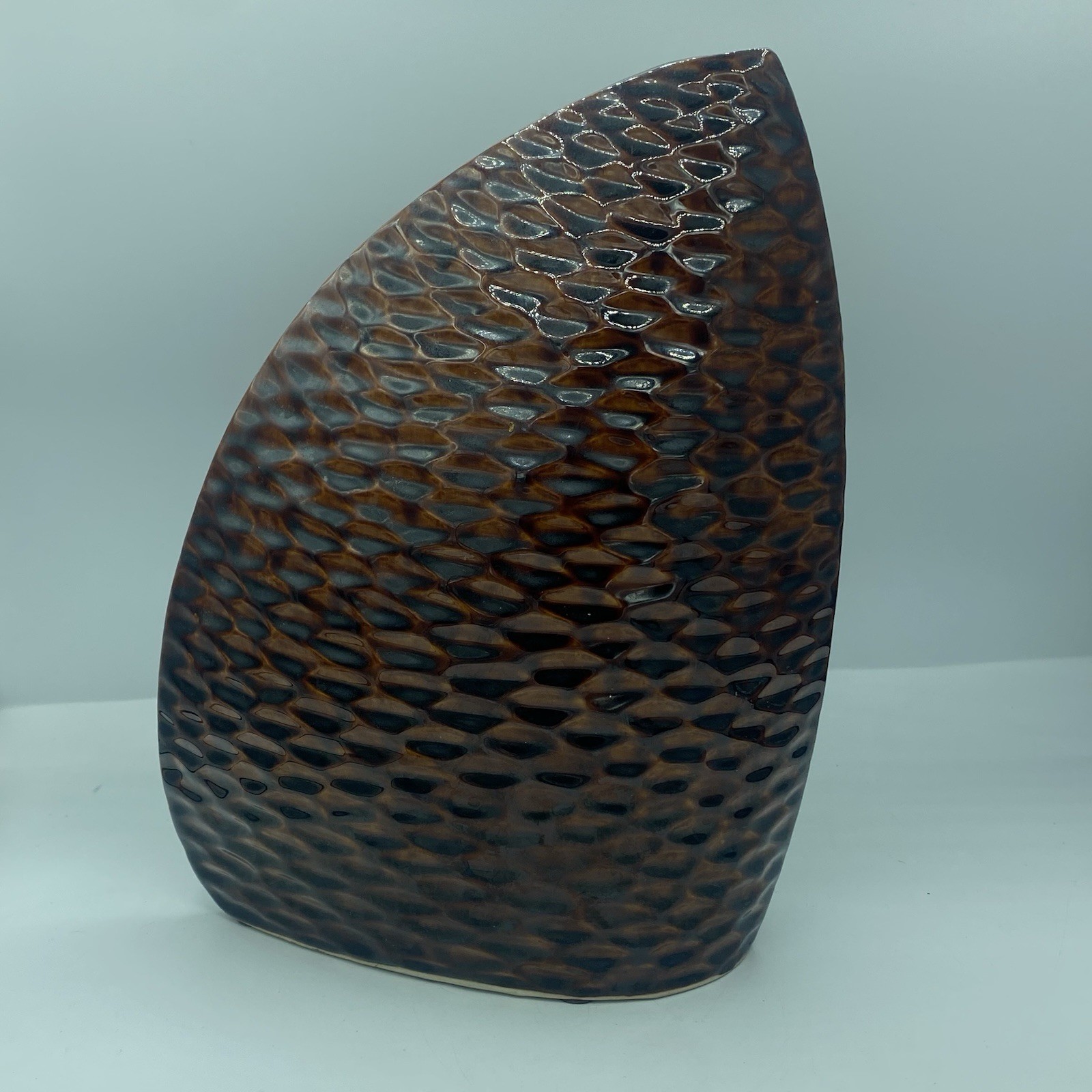 Large Sculptural Sail Vase Brown Ceramic Textured Modern Art Decor Statement