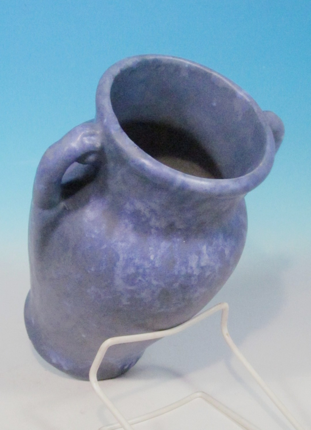 Brush McCoy Blue Mottled Vellum 1930s Arts & Crafts Pottery Handled Vase