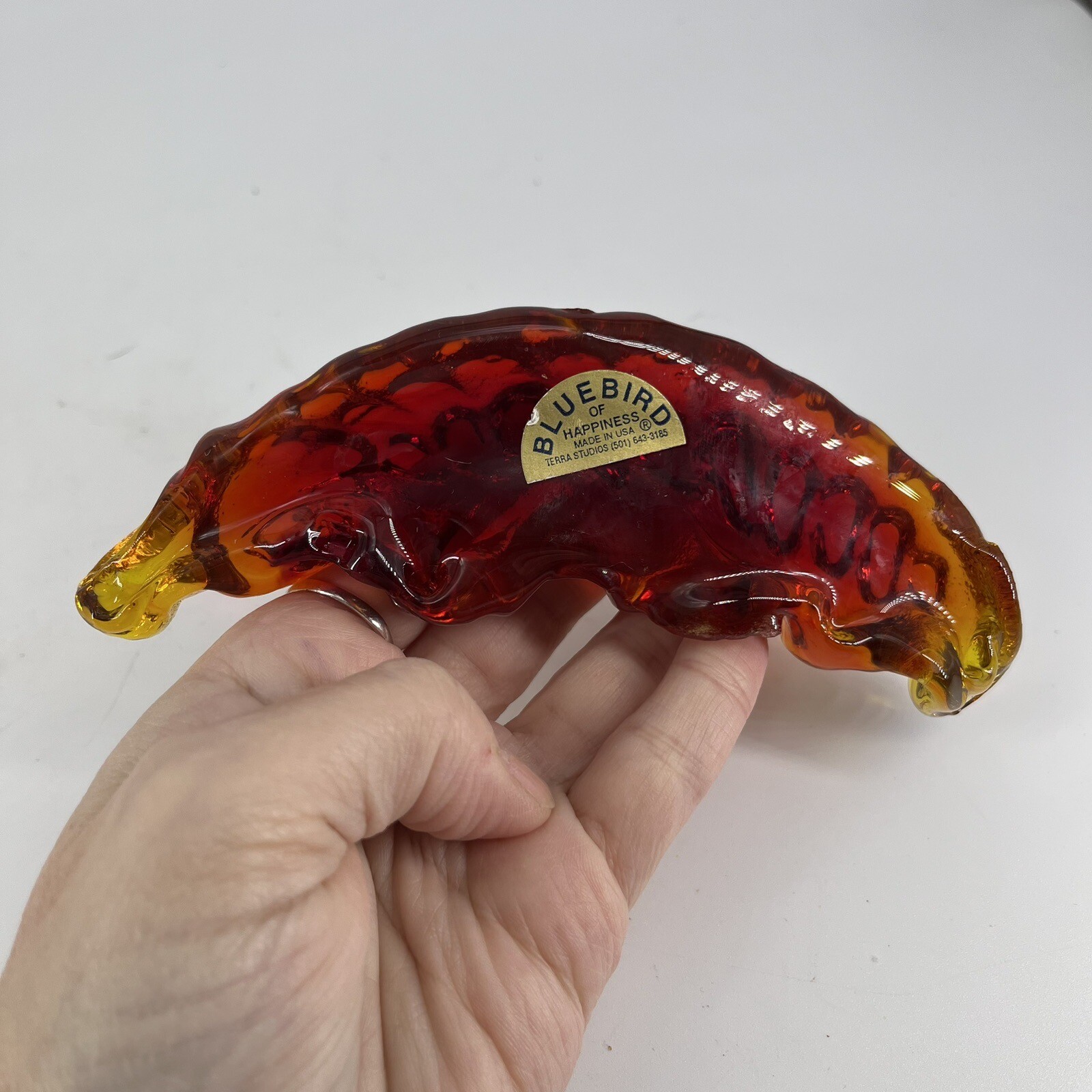 Handblown Art Glass Alligator Figurine Terra Studios Bluebird of Happiness Amber