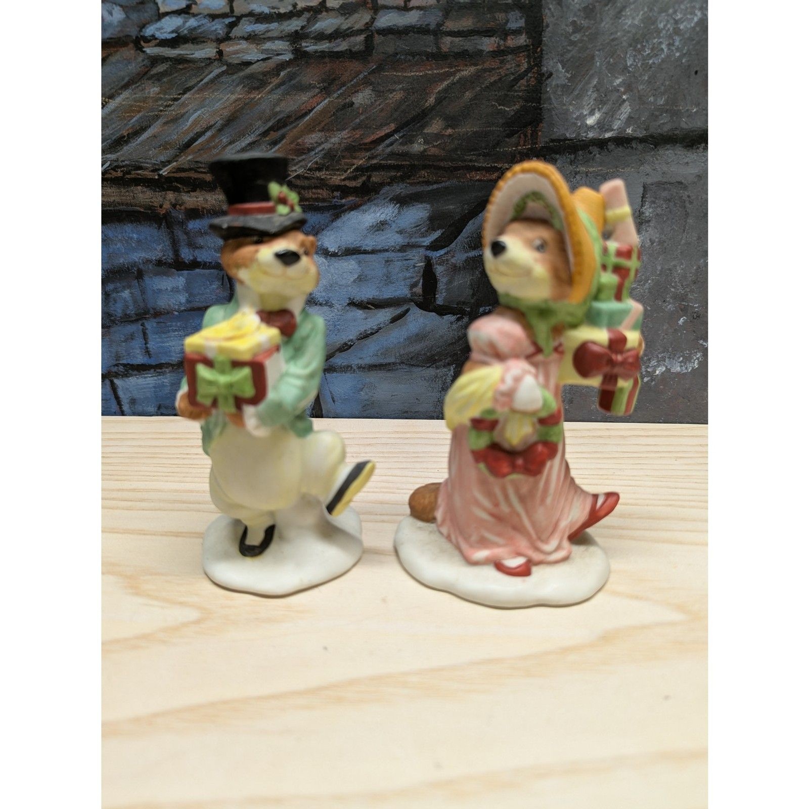 Vintage Enesco 2 Jane Chambless Christmas Carol Weasel Figurines Porcelain