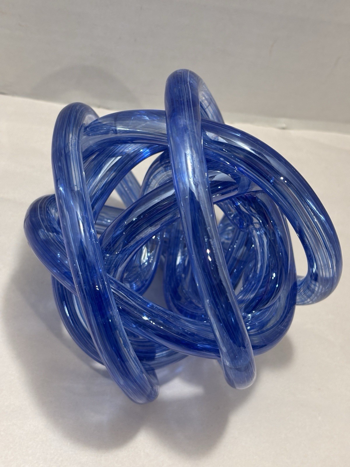 Murano Style Infinity Knot Hand Blown Art Glass Blue Endless Love Sculpture