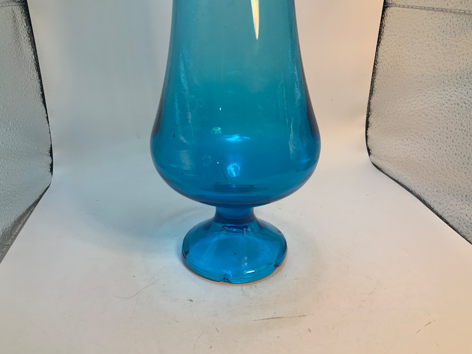 Vintage MCM LE Smith 14’’ tall Peacock Blue Smoothie Pedestal Swung Vase Flaws