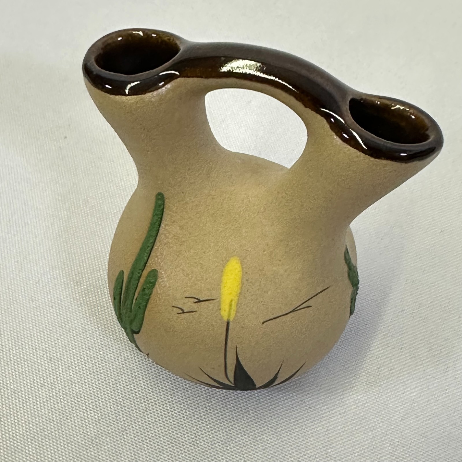 Southwestern Miniature Pottery Vase Saguaro Cactus Hand Painted 3-1/4″ Tall