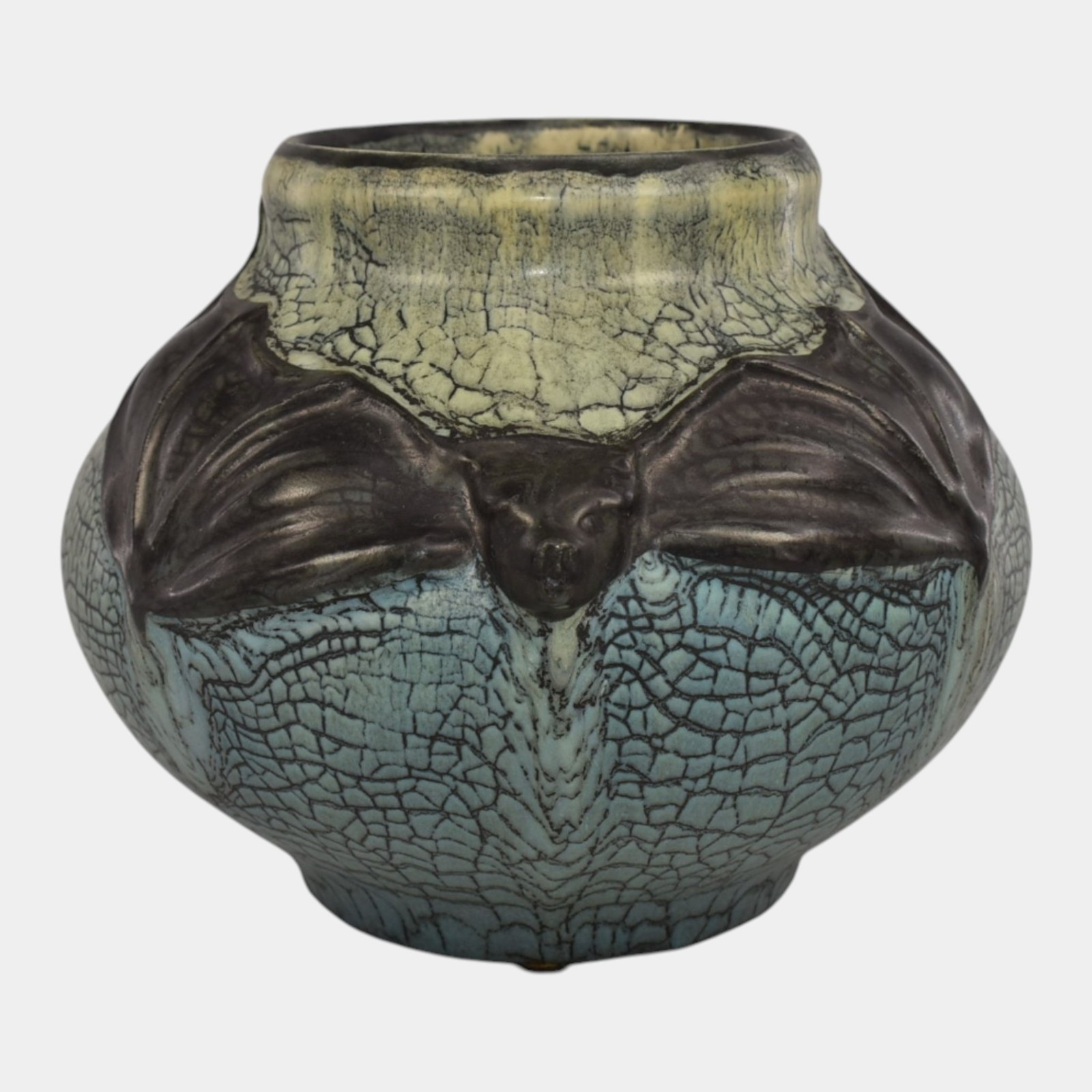 Ephraim Faience 2016 Hand Made Pottery Glacial Blue Bat Vase