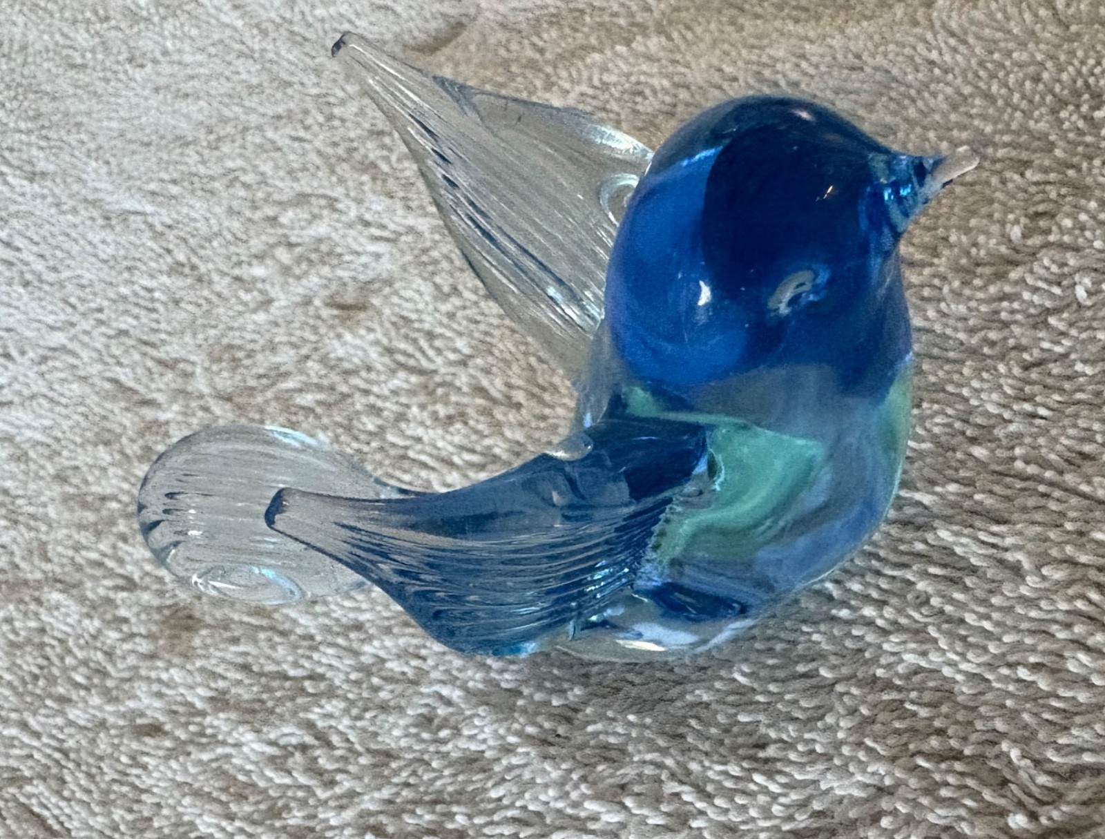 Hand Blown Glass Reijmyre Sweden Glass Chickadee Bird w/Label Blue Vintage