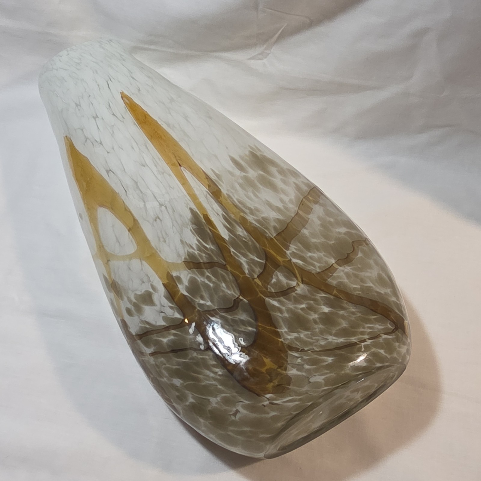 Gallery Glass, Art Glass Vase 16in Clear White Gold Gray Abstract Decorative