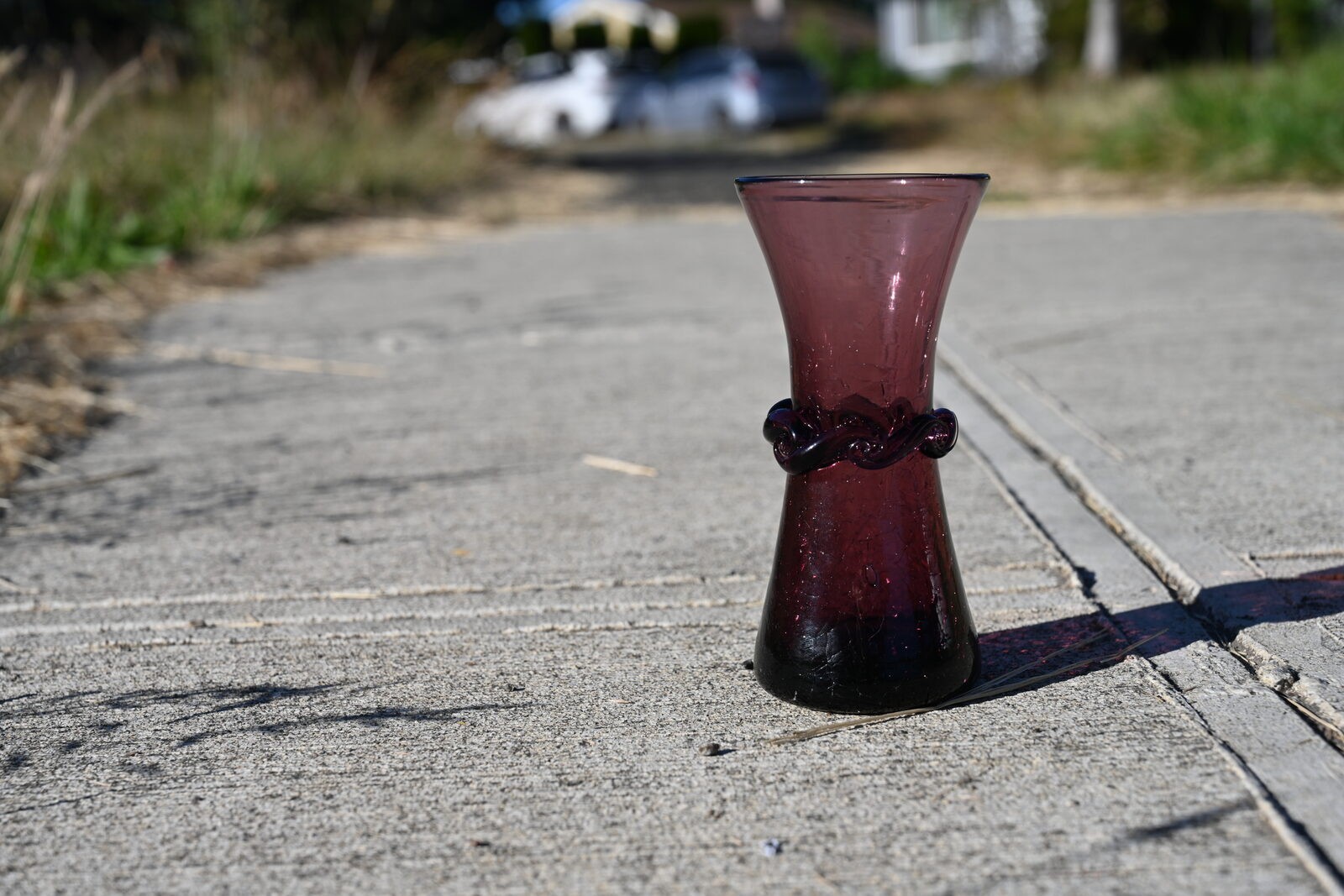 Vintage Amethyst Purple Hand Blown Crackle Glass Vase Bud Vase Decor Blenko Styl
