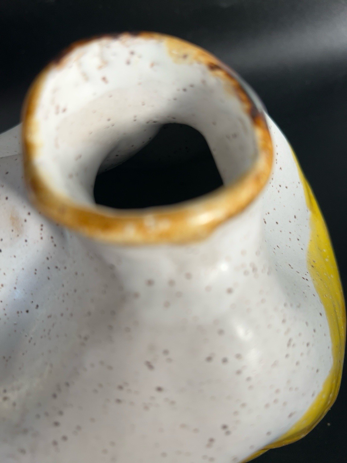 Handcrafted Studio Pottery Vase Modern Organic Pinched Form Yellow Glaze Signed
